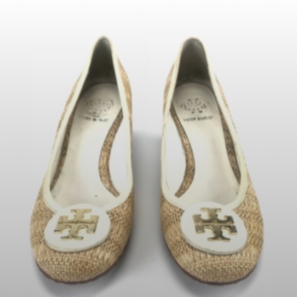 Tory Burch Straw Linen Wedges 7.5M - Picture 2 of 8
